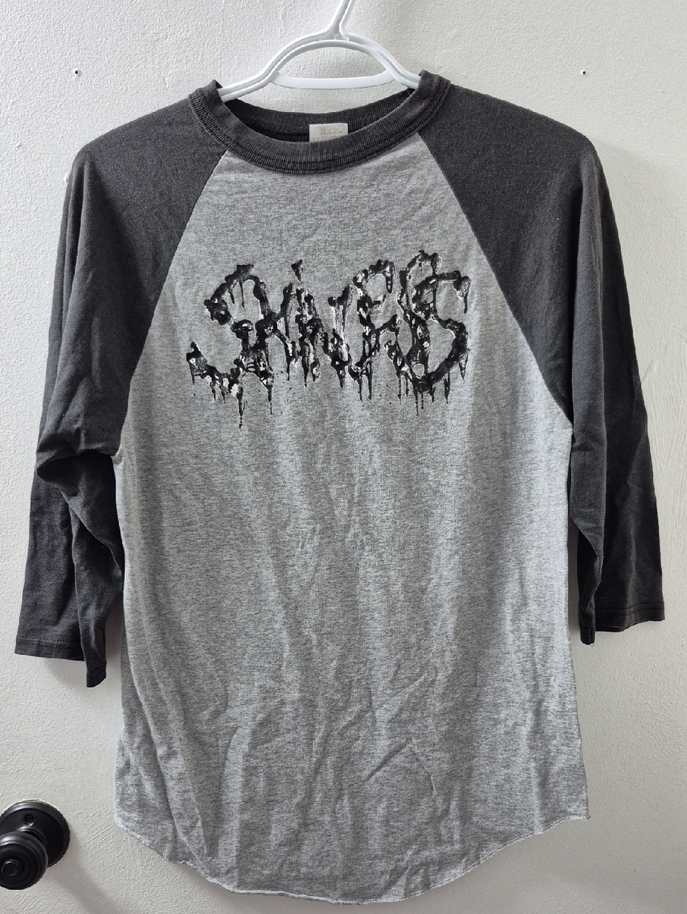 Vintage Skinless Gray and Dark Gray Raglan Baseball Tee